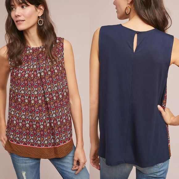 Anthropologie Vanessa Virginia Multicolor Floral Wanderlust Top Sz M Boho Chic - Picture 1 of 9